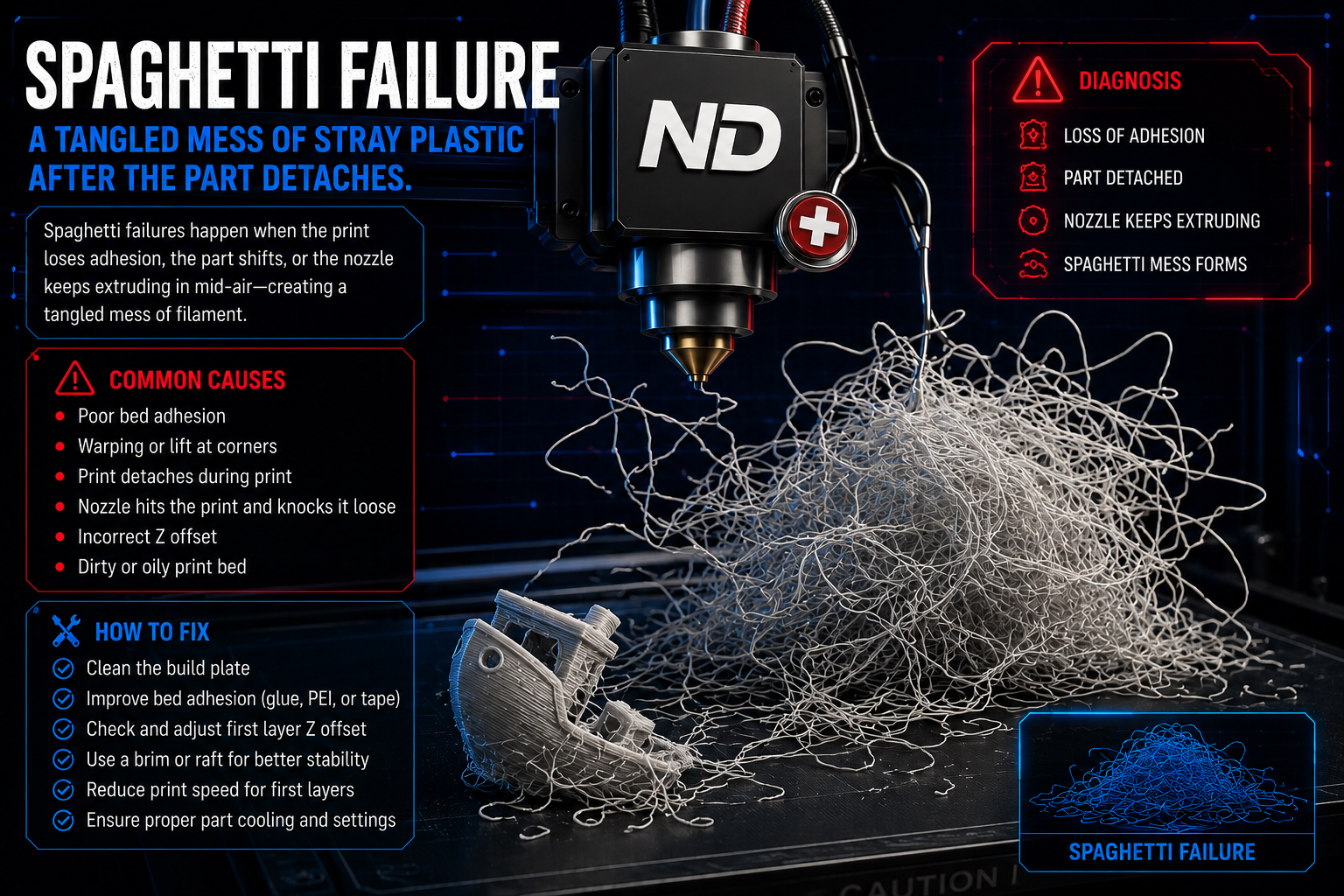 Example of Spaghetti failure on a 3D print