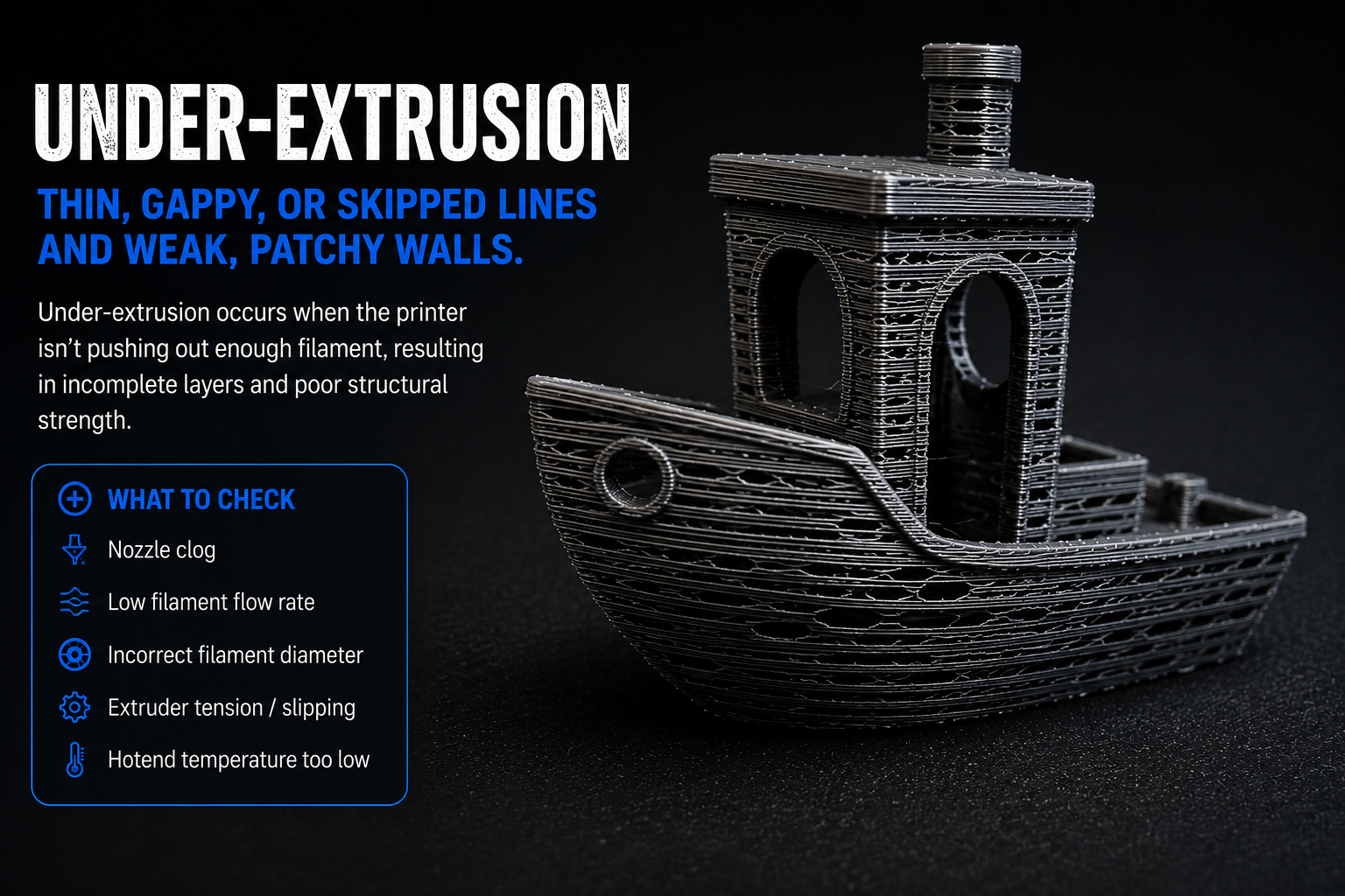 Example of Under-extrusion on a 3D print